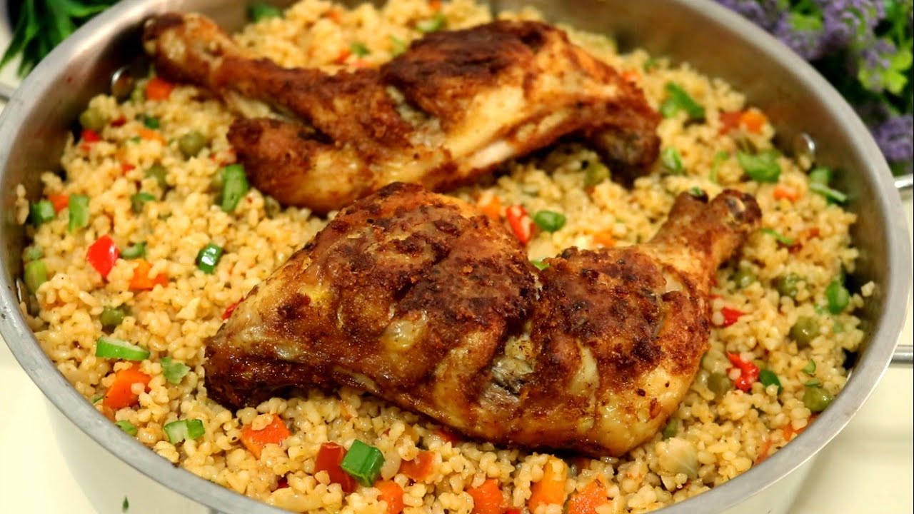 Bulgur pilaf with Fried Chicken , Bulgur Pilaf Recipe - Turkish Pilaf Recipe
