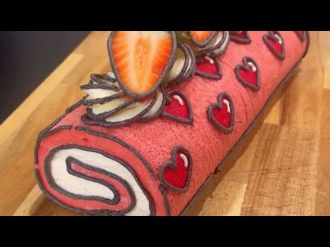 Heart Swiss Roll Cake #rollcake #swissrollcake #valentine