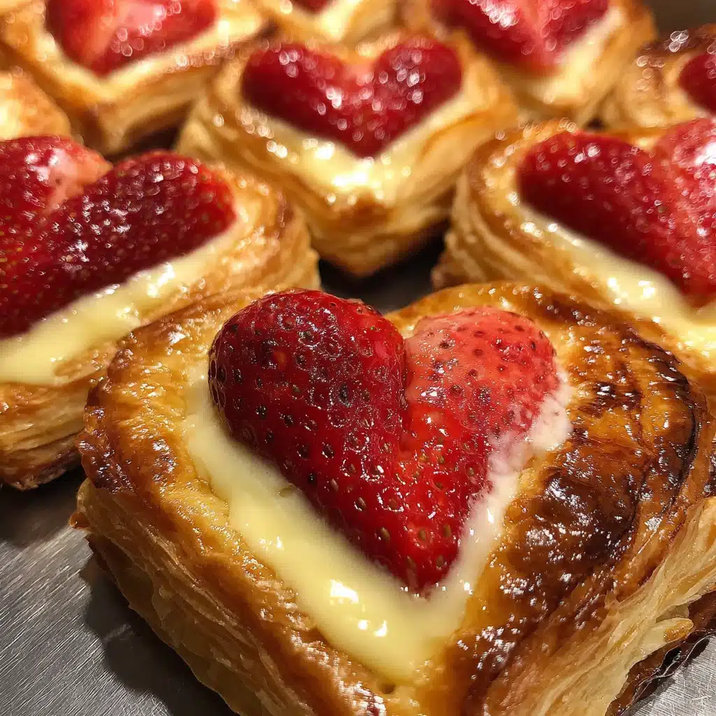 Heart-Shaped Strawberry Custard Puff Pastry with Creamy Custard