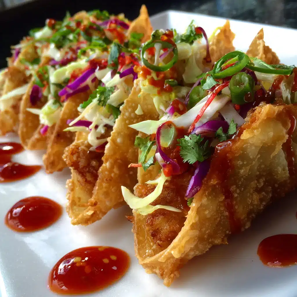 Crispy Chicken Wonton Tacos with Asian Taco Slaw and Sweet Chilli Sauce