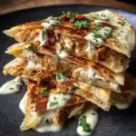Cheesy Hot Honey Chicken Quesadillas with Spicy Jalapeño Cream Sauce