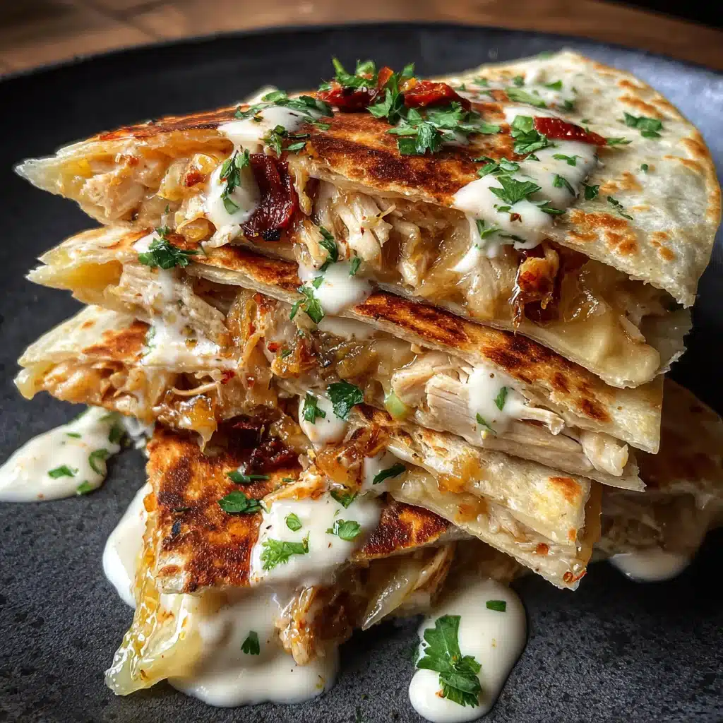 Cheesy Hot Honey Chicken Quesadillas with Spicy Jalapeño Cream Sauce