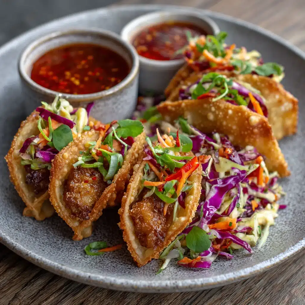 Crispy Chicken Wonton Tacos with Asian Taco Slaw and Sweet Chilli Sauce 11 Crispy Chicken Wonton Tacos with Asian Taco Slaw and Sweet Chilli Sauce