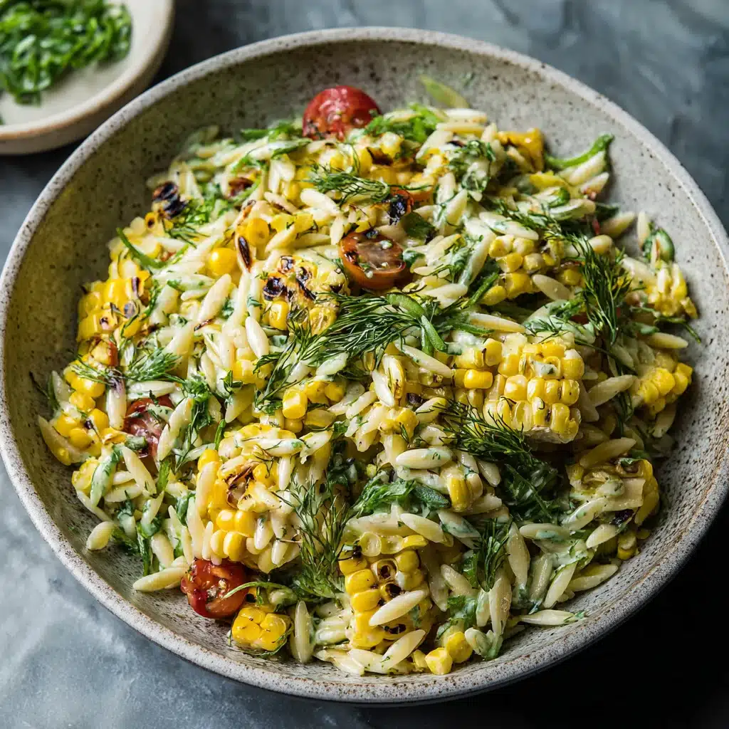 Grilled Corn Orzo Salad with Scallion Dill Dressing - Plant Based RD