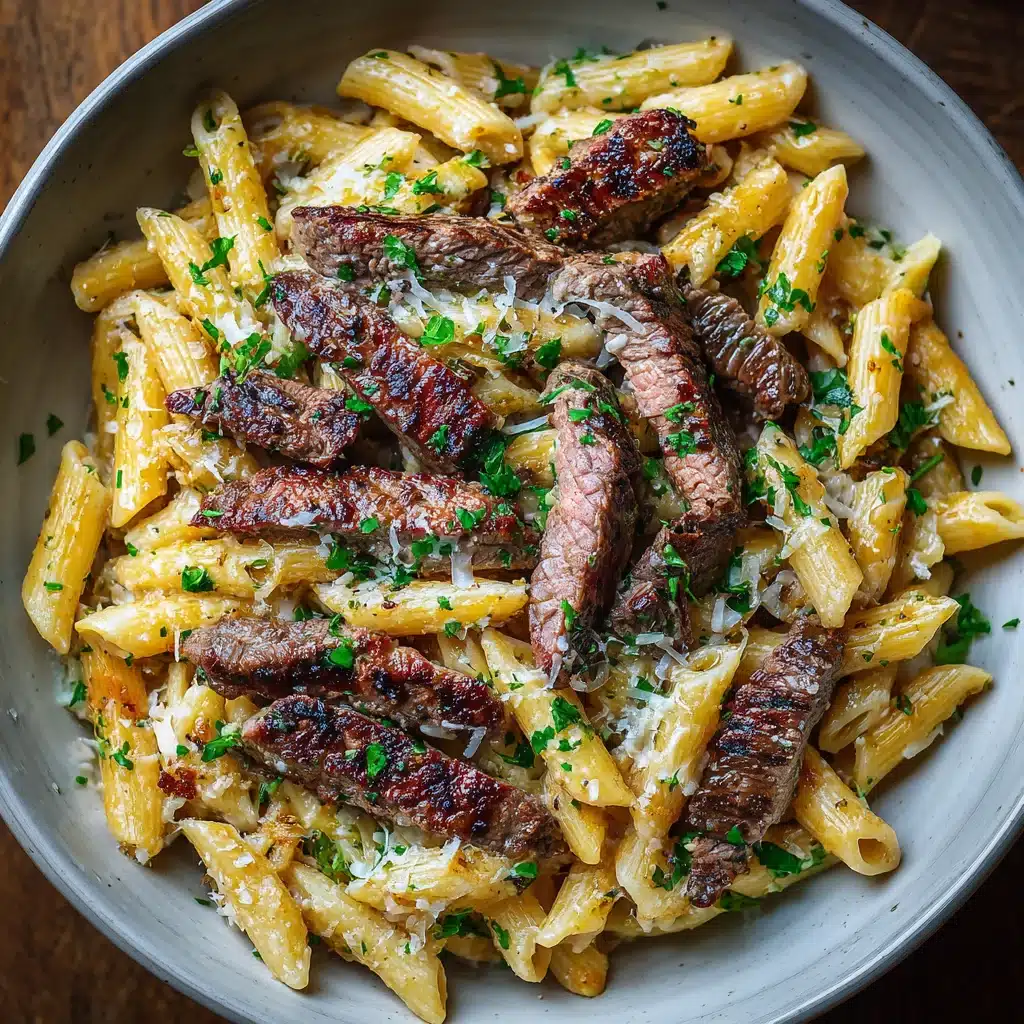 Garlic Parmesan steak pasta
