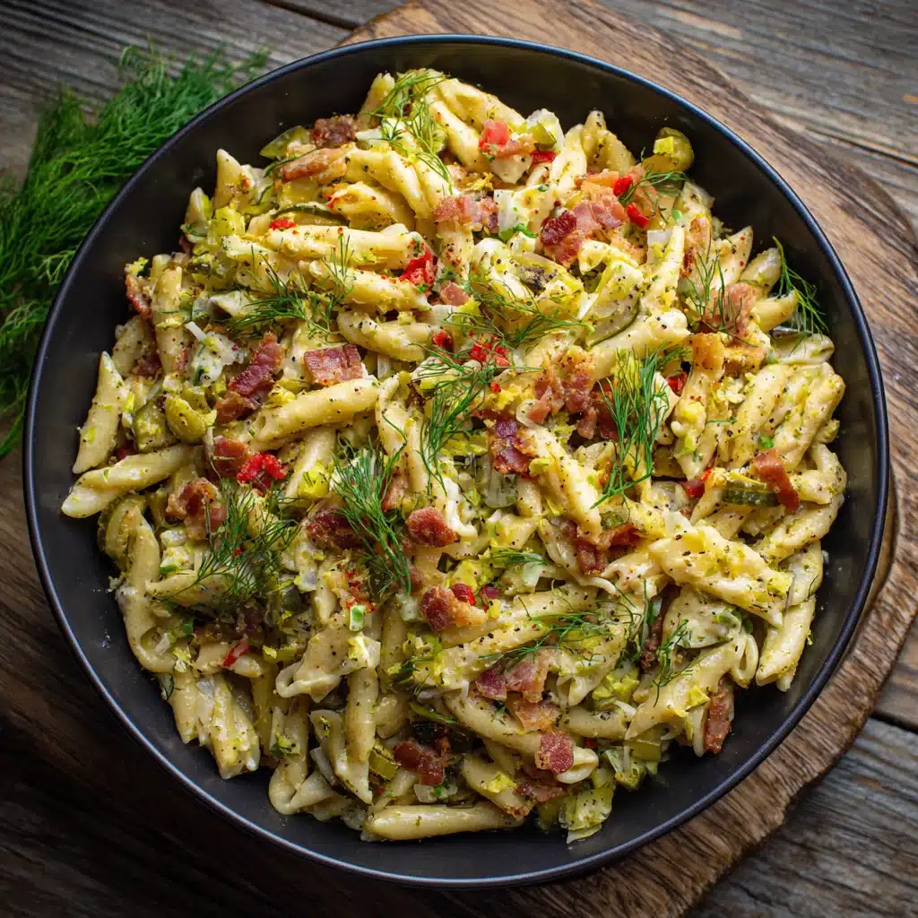 Dill pickle bacon pasta salad